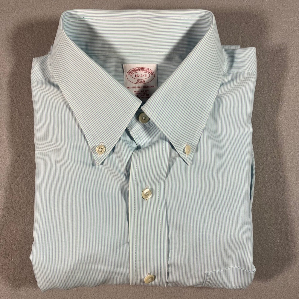 Brooks Brothers 346 Mens 16 2/3 Regular Fit Non-Iron Blue Stripe Shirt Classic